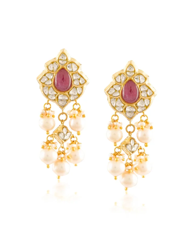 women's amethyst earrings-Niharika Polki Long Earrings