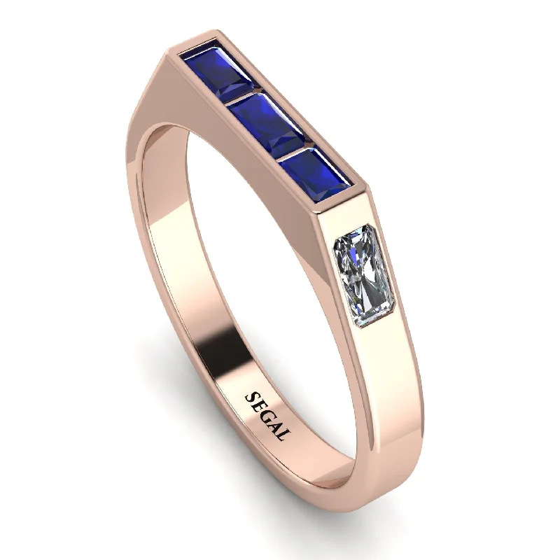 women's fashion rings-Emerald Cut Thin Sapphire Signature Ring - Sara No. 14