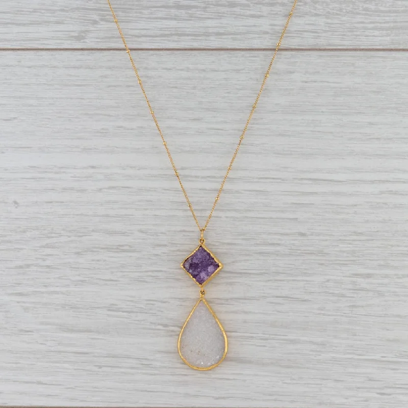 women's chic necklaces-New Nina Nguyen Druzy Quartz Amethyst Pendant Necklace Sterling Gold Vermeil