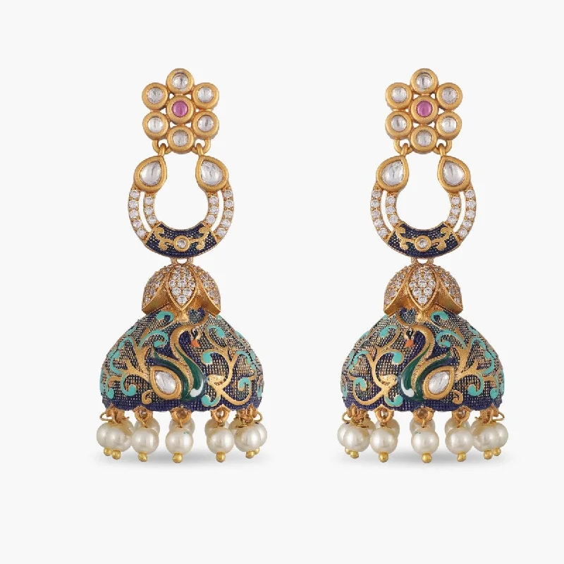 women's mismatched earrings-Canisa Kundan Jhumka Earrings