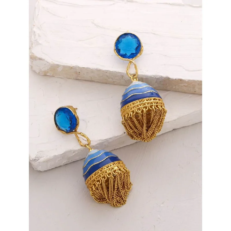 women's lightweight earrings-Zurooh  18K Gold Plated 'Shades Of Blue' Enamel Jhumka