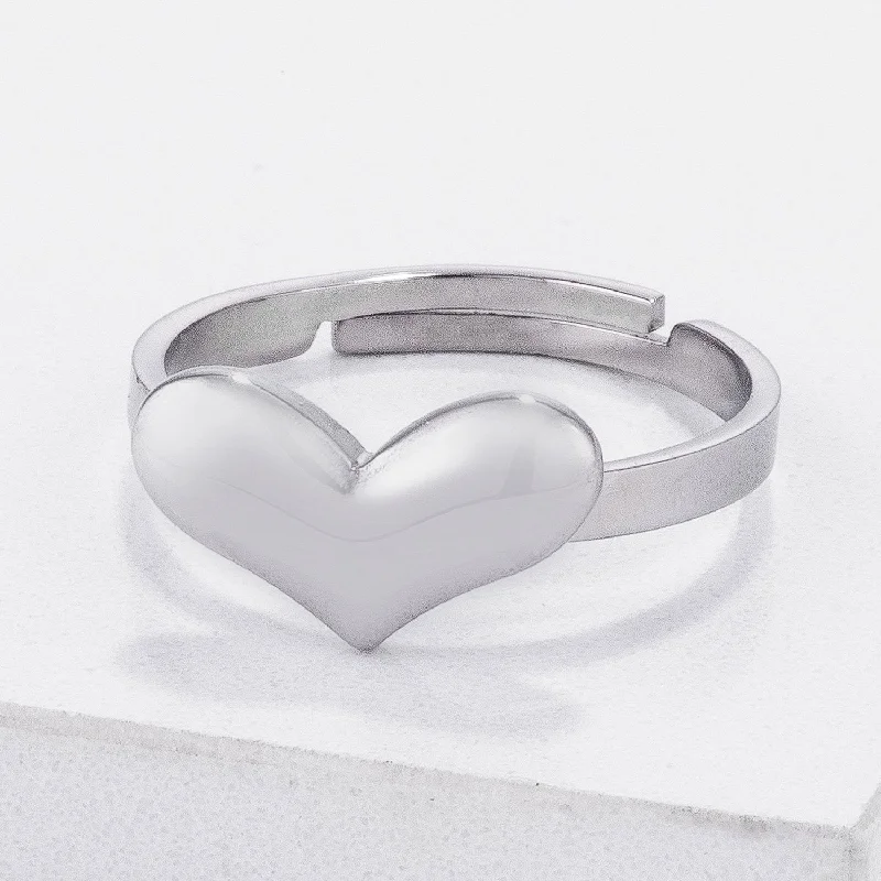 women's midi rings-Jorie Stainless Steel Adjustable Silver Heart Ring