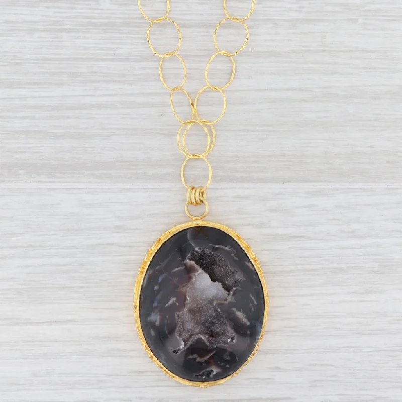 women's best friend necklaces-New Nina Nguyen Agate Duzy Quartz Pendant Necklace 18.5" Sterling Gold Vermeil