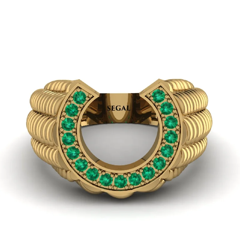 women's gothic rings-Emerald Men Horseshoe Luck Ring - Gerald No. 4