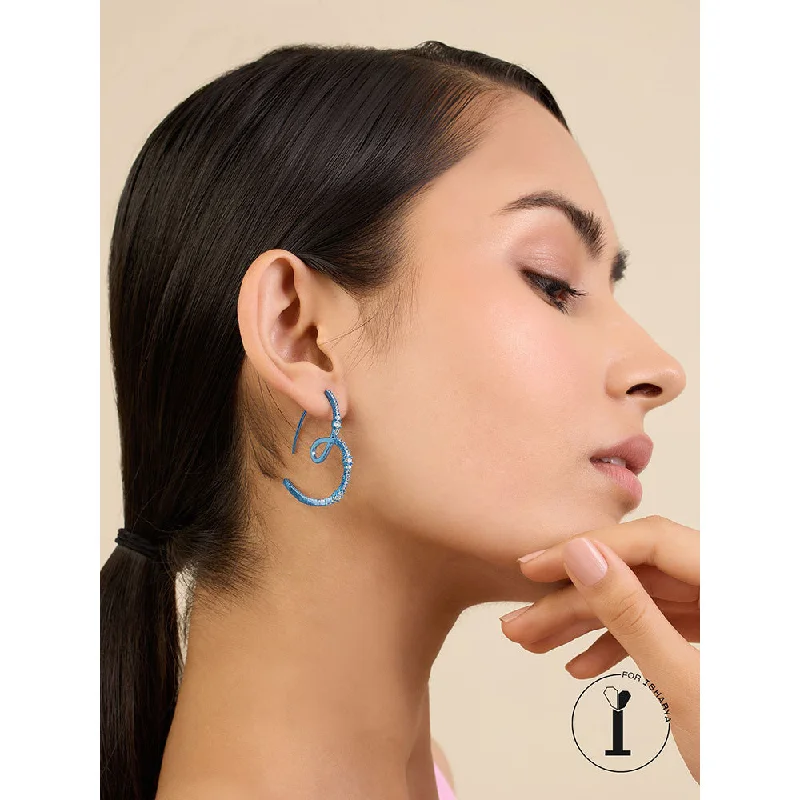 women's punk earrings-Isharya Blue Heart in Signature Colored Plating Earrings