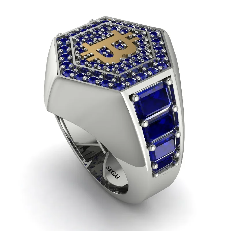 women's stacking rings-Bitcoin Sapphire Signet Ring - Axel No. 39