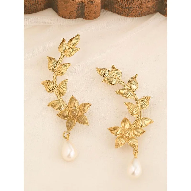 women's birthstone earrings-Zurooh 18K Gold Plated Pearl Drop Cuffs