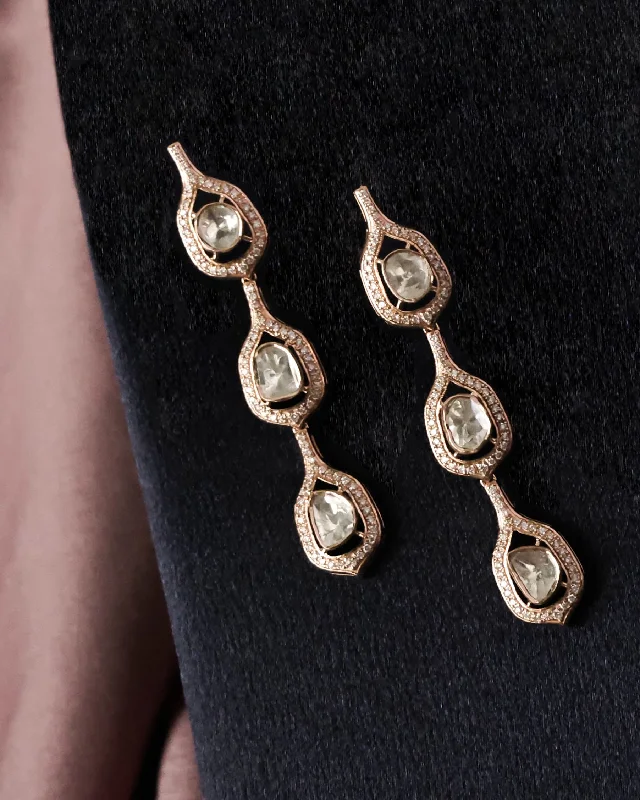 women's animal-shaped earrings-Riddhi Polki And Diamond Long Earrings