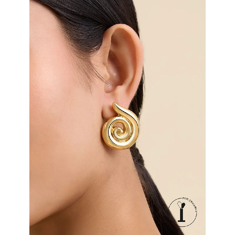 women's unique earrings-Isharya Gold Shell in 18Kt Gold Plated Earrings