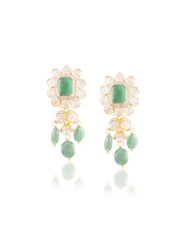 women's mismatched earrings-Mokshi Polki And Diamond Long Earrings