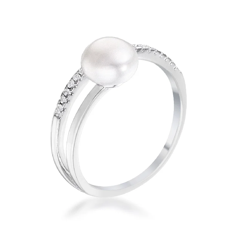 women's gothic rings-Darlene Freshwater Pearl CZ Wrap Ring | .2ct