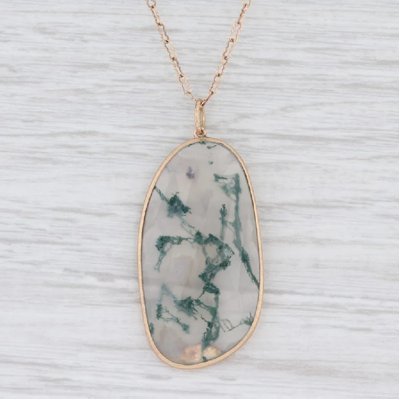 women's hypoallergenic necklaces-New Nina Nguyen Moss Agate Pendant Necklace 14k Gold 34" Long Layer Chain