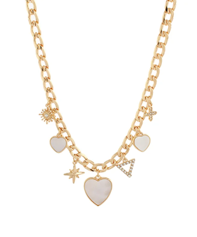 women's pendant necklaces-Heart & Multi Charm Necklace