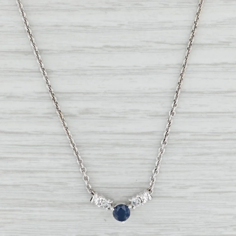 women's romantic necklaces-0.77ctw Sapphire Diamond V Necklace 14k White Gold 16.25” Cable Chain