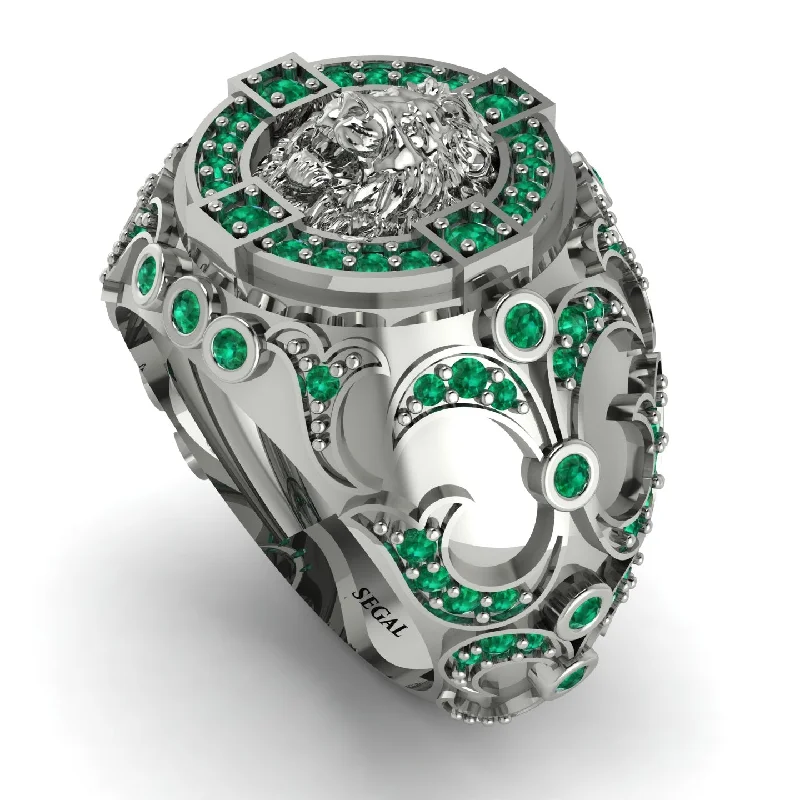 women's summer rings-Emerald Royal Lion Men Signet Ring - Terry No. 6