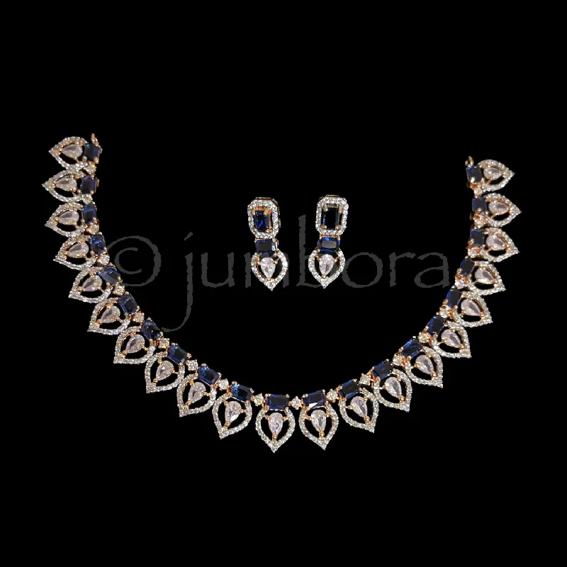 women's love knot necklaces-Sapphire Blue AD Zircon CZ Necklace in Rose Gold