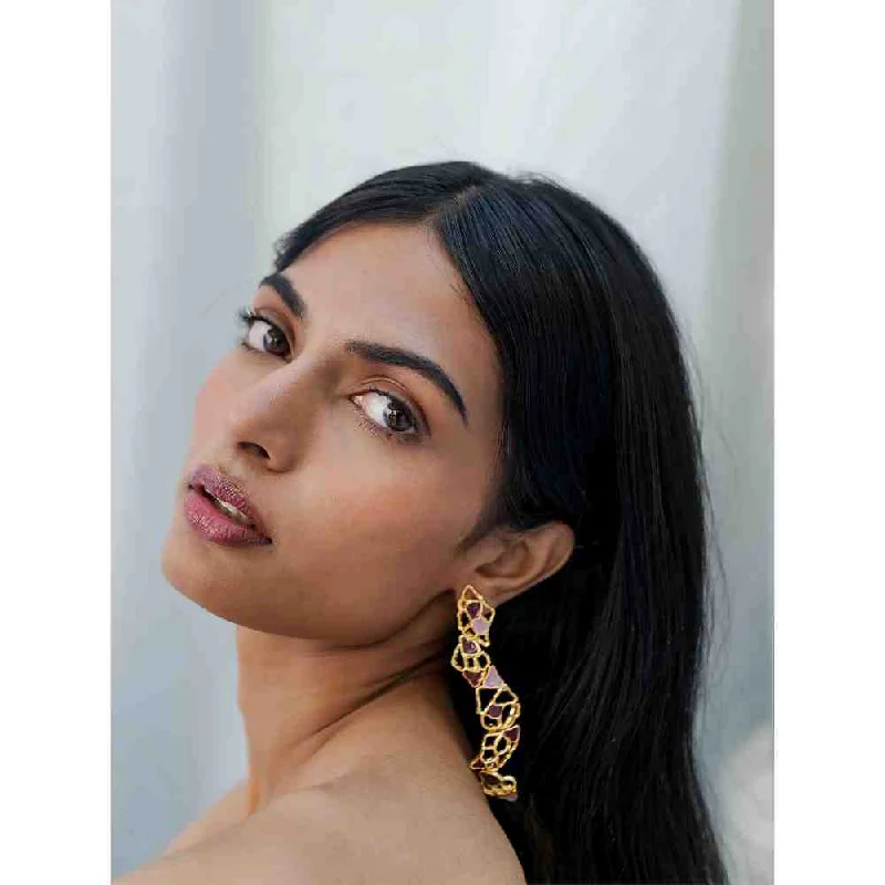 women's resin earrings-Dhwani Bansal Gold And Purple Enamel Gaia Drop Earrings