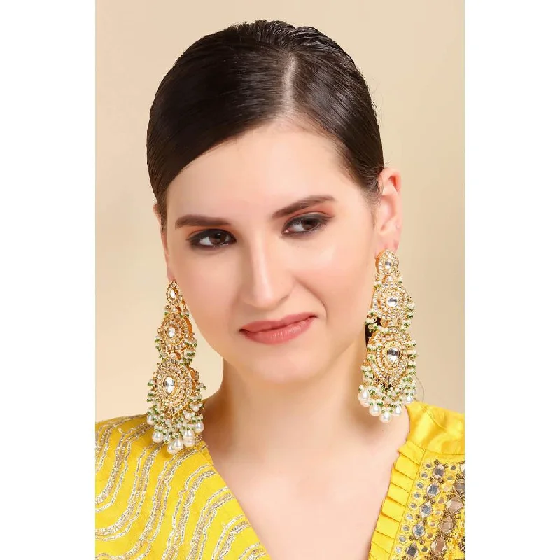 women's lucky charm earrings-Auraa Trends Kundan Layered Chandelier Chandbali Earrings