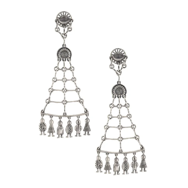 women's tribal earrings-Masaba Silver Brass Earrings