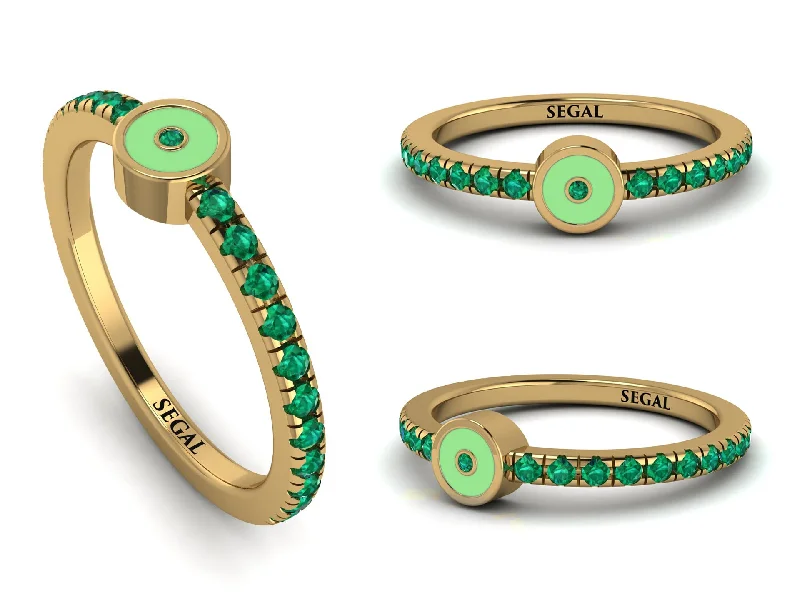 women's oversized rings-Elegant Enamel Nazar Eye Emerald Ring - Nazar Eye No. 4