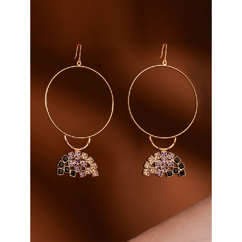 women's sleek and modern earrings-Suhani Pittie Violet Empire Cubic Zirconia Gold Plated Hoop Earrings