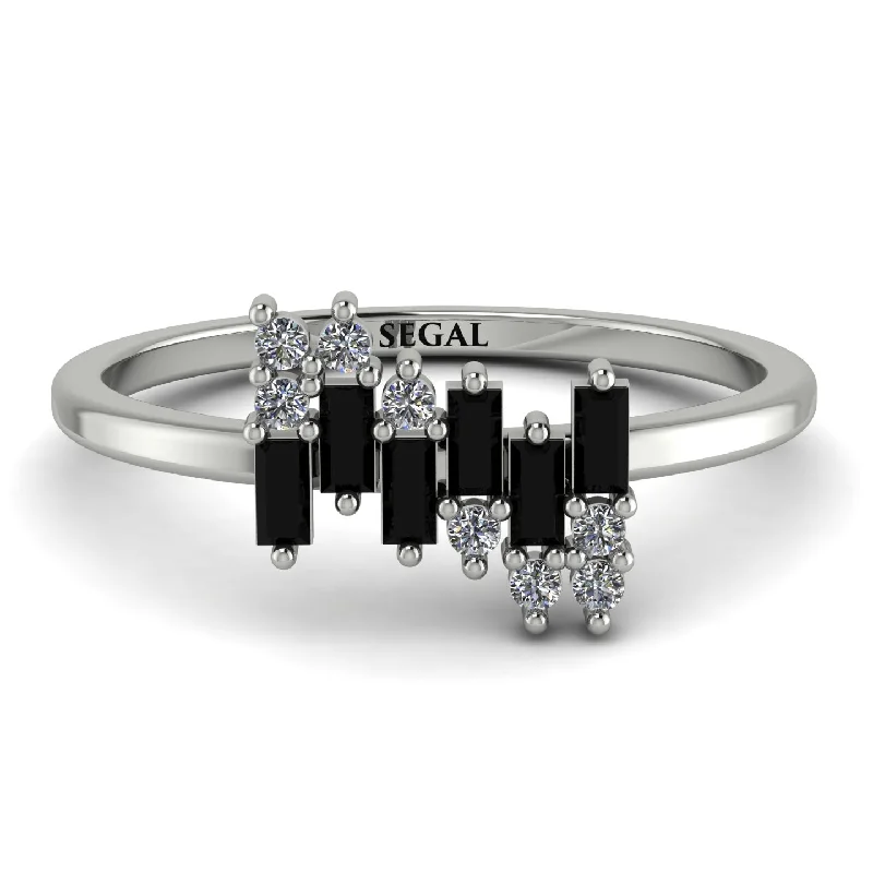 women's split shank rings-Baguette And Round Black Diamond Band - Daniela No. 9