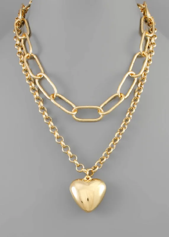 women's minimalist gold necklaces-Heart Charm Chain Layer Necklace