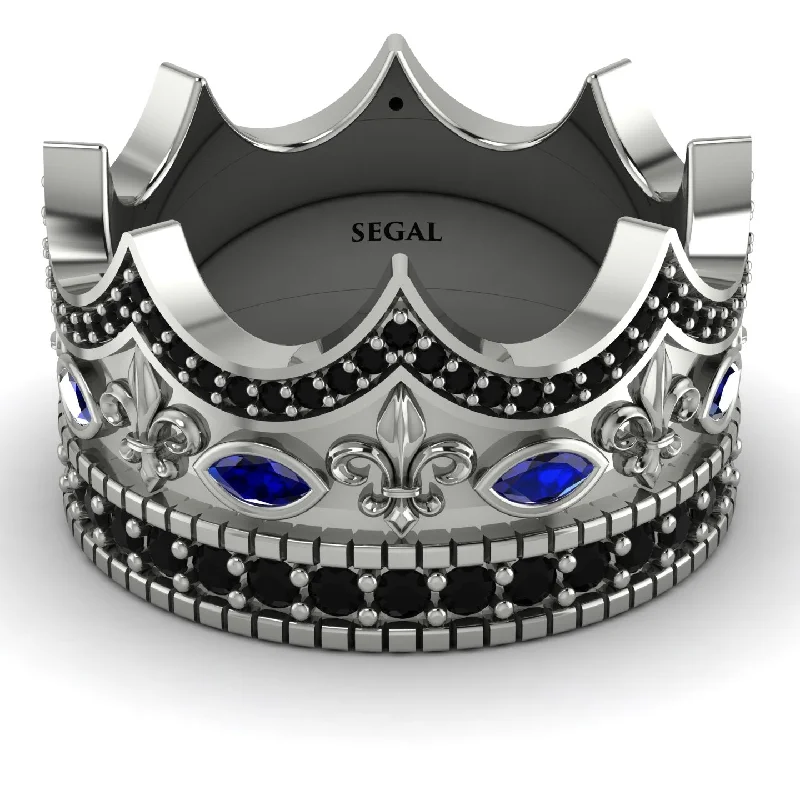 women's nature-inspired rings-Royal Black Diamond Crown Ring For Men - Harold No. 45