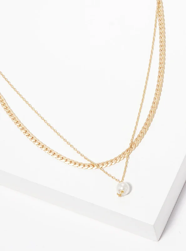 women's unique necklaces-Dainty Pearl Pendant Layered Necklace