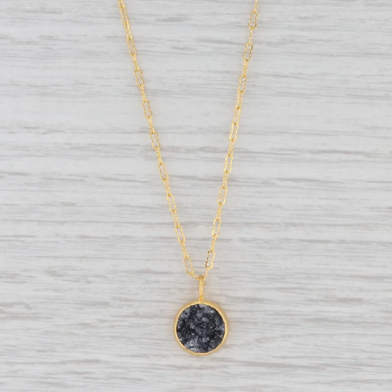 women's hypoallergenic necklaces-New Nina Nguyen Petal Necklace Black Druzy Quartz Sterling Gold Vermeil 16-18”