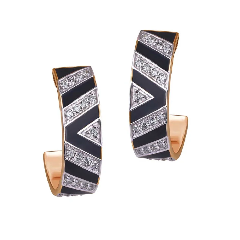 women's minimalist earrings-Kaj Fine Jewellery Grey Enamel Diamond Hoops in 18KT Yellow Gold