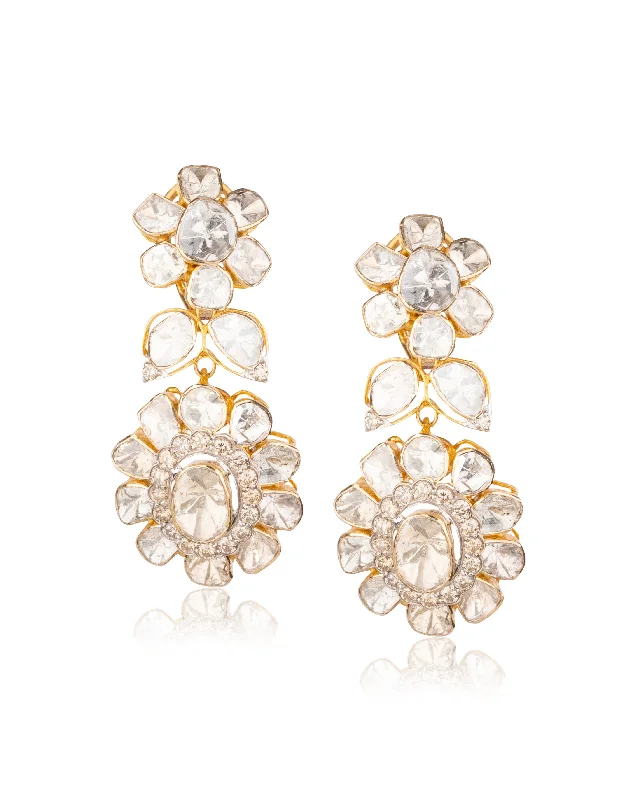 women's lightweight earrings-Taranum Polki And Diamond Long Earrings