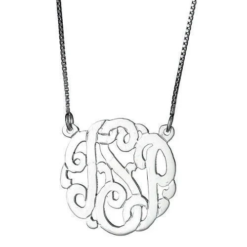 women's statement necklaces-Better Jewelry Small .925 Sterling Silver Custom Three Letter Monogram Pendant Necklace (.9")