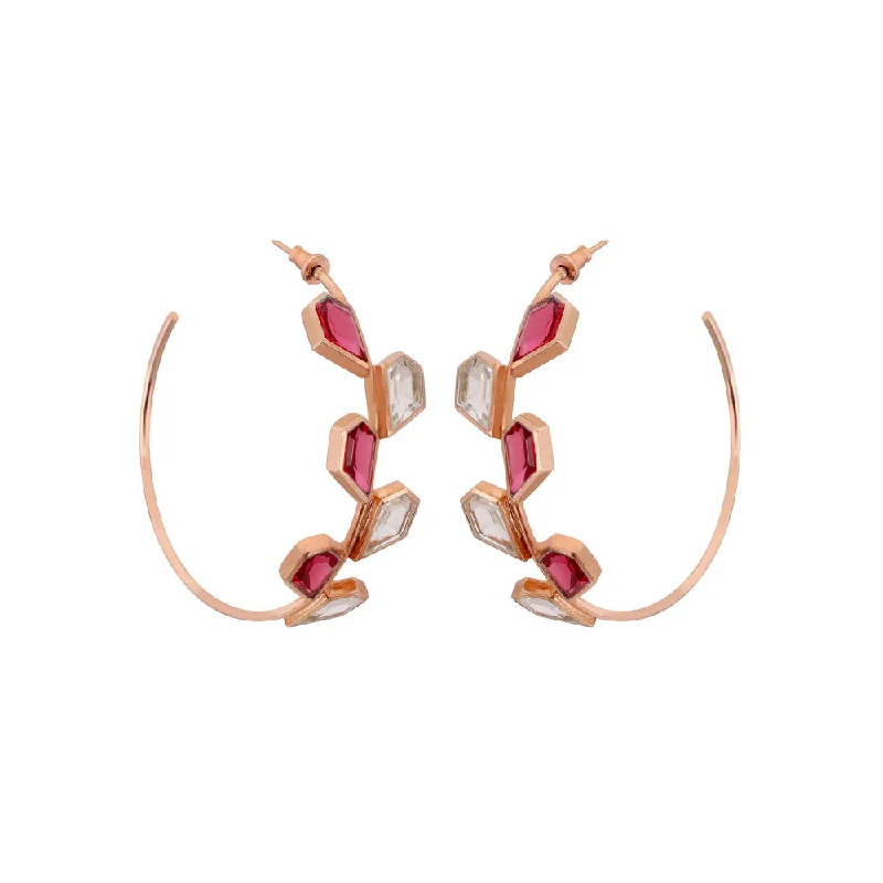 women's statement earrings-VARNIKA ARORA Galah- 22K Rose Gold Plated Pink Semiprcious Rock Crystal Hoops Earrings