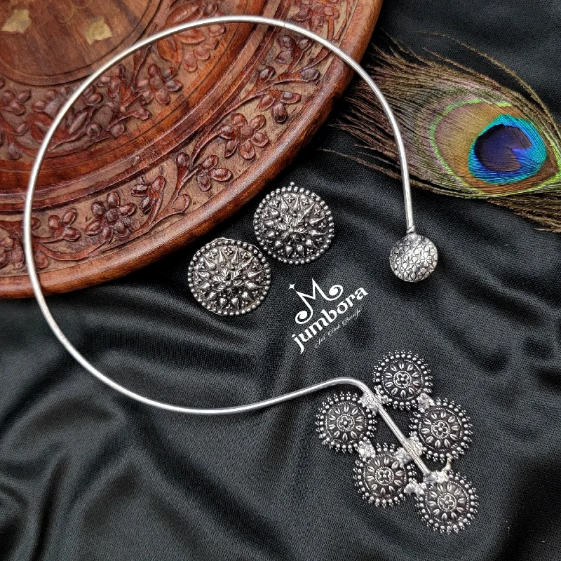 women's delicate charm necklaces-Hasili Oxidized German Silver Necklace