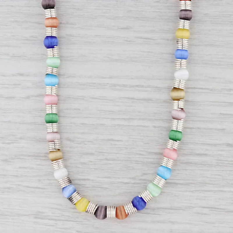 women's oversized necklaces-New Multi Color Glass Bead Necklace 18" Strand Sterling Silver Toggle Clasp