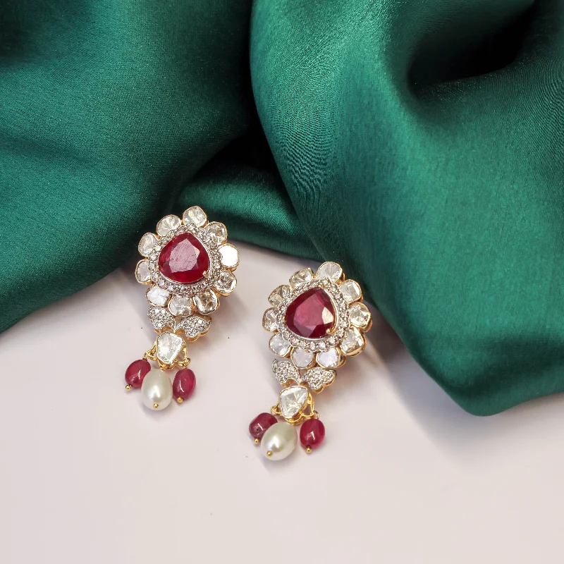 women's chic earrings-Ziya Polki And Diamond Long Earrings