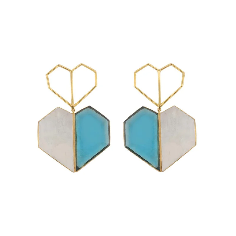 women's stud earrings-VARNIKA ARORA Chrome- 22K Gold Plated Blue Semi Precious Stone White Mop Earrings