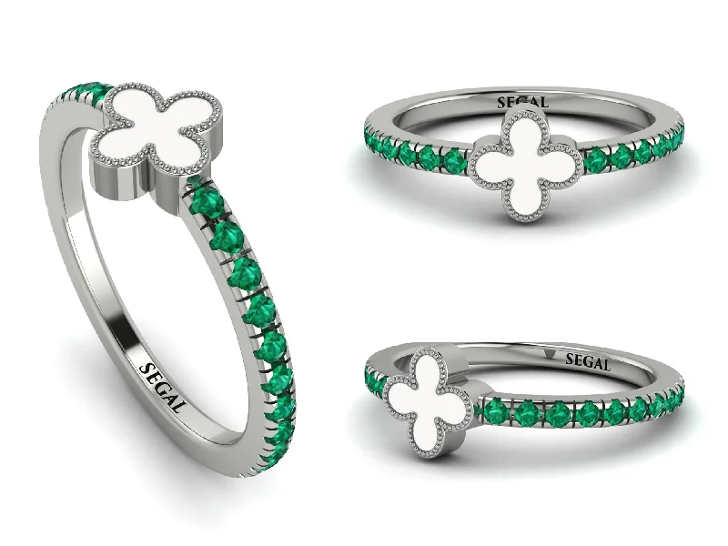 women's twist rings-Elegant Enamel Clover Emerald Ring - Clover No. 6