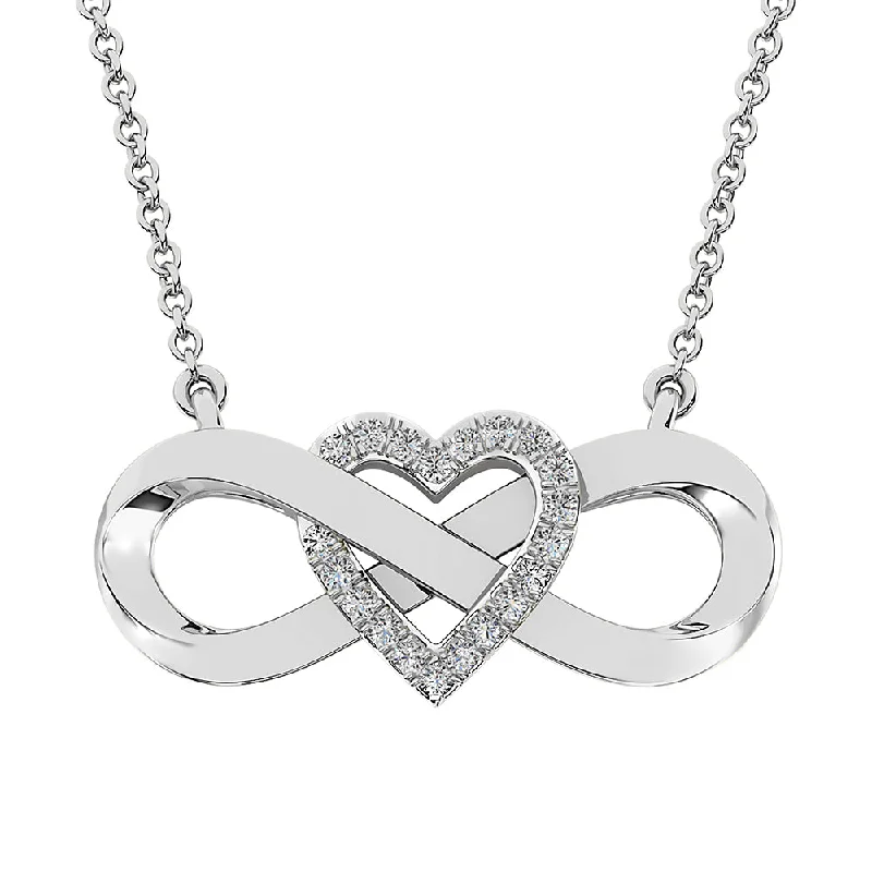 women's mother-of-pearl necklaces-14K White Gold 1/4 Ct.Tw. Diamond Infinity with Heart Necklace