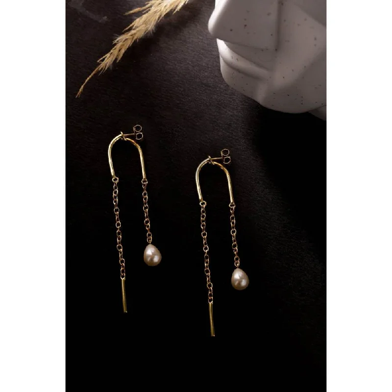 women's emerald earrings-Zurooh Minimal 18K Gold Plated Pearl Threader Danglers