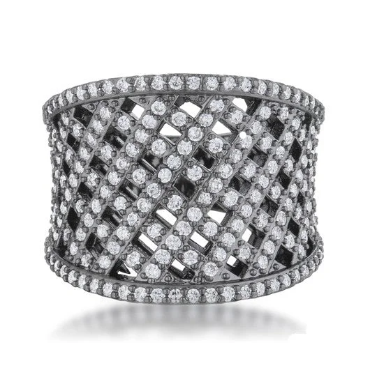 women's eternity band rings-Brin Hematite Wide Woven Style Ring | 2ct | Hematite