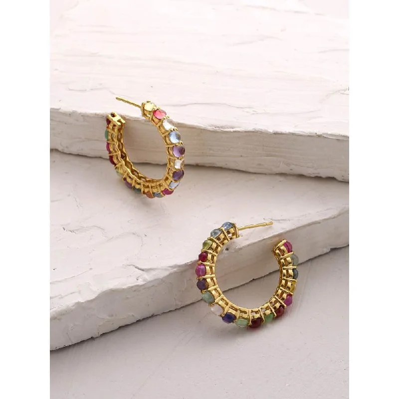 women's hypoallergenic earrings-Zurooh 18K Gold Plated Multi Quartz Hoops