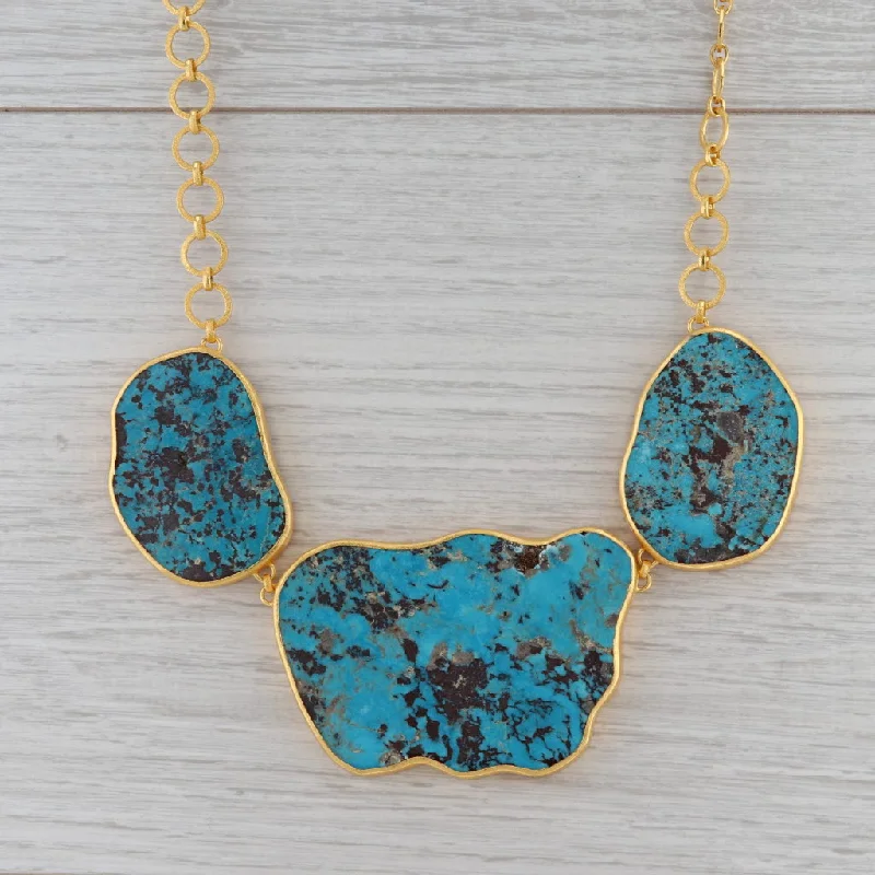 women's crystal necklaces-New Nina Nguyen Turquoise Statement Necklace Sterling Gold Vermeil 19.5"