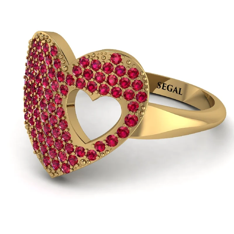 women's dainty gemstone rings-Ruby Heart With Missing Piece - Camille No. 10