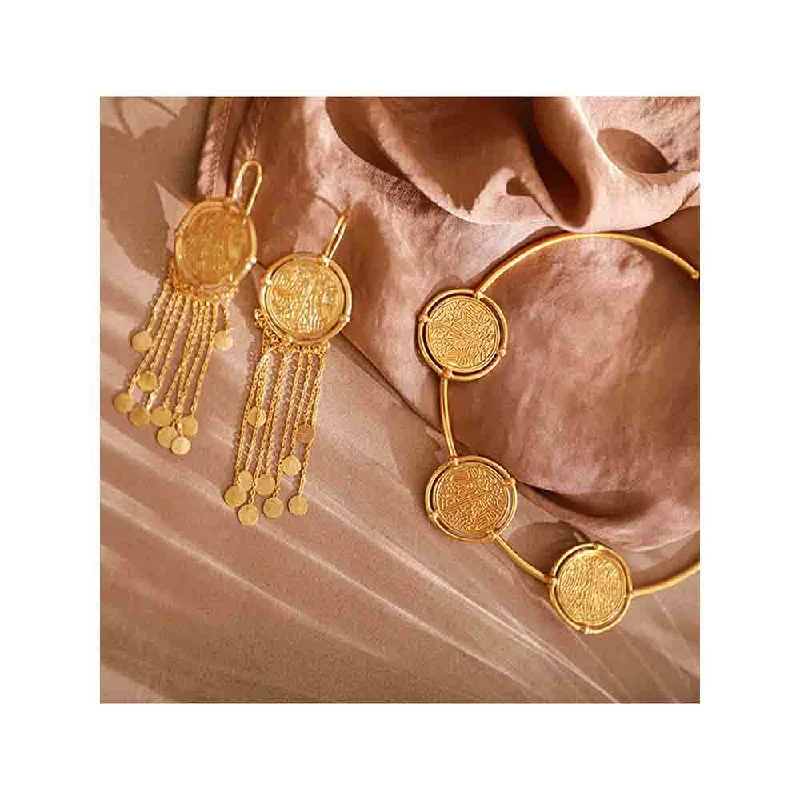 women's celestial-inspired earrings-Tanvi Garg Gleb Muhur Coin Chain Dangler Earrings