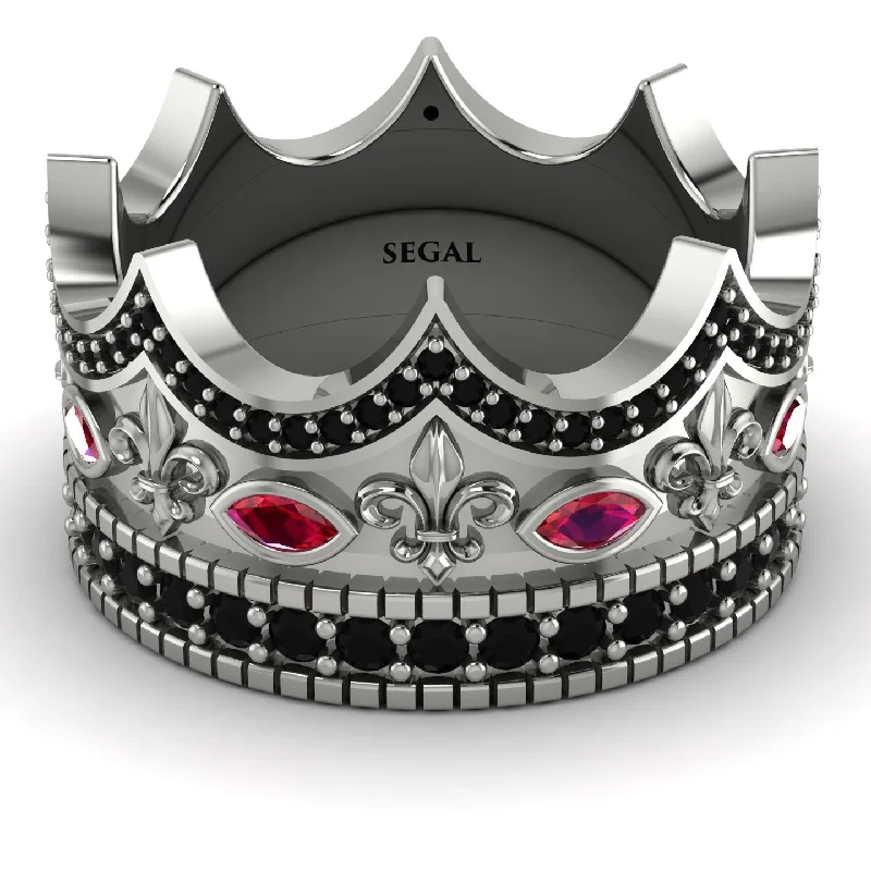 women's lightweight rings-Royal Black Diamond Crown Ring For Men - Harold No. 42