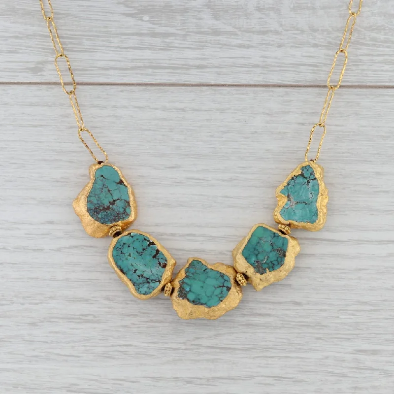 women's modern necklaces-New Nina Nguyen Turquoise Statement Necklace Sterling Gold Vermeil 19"