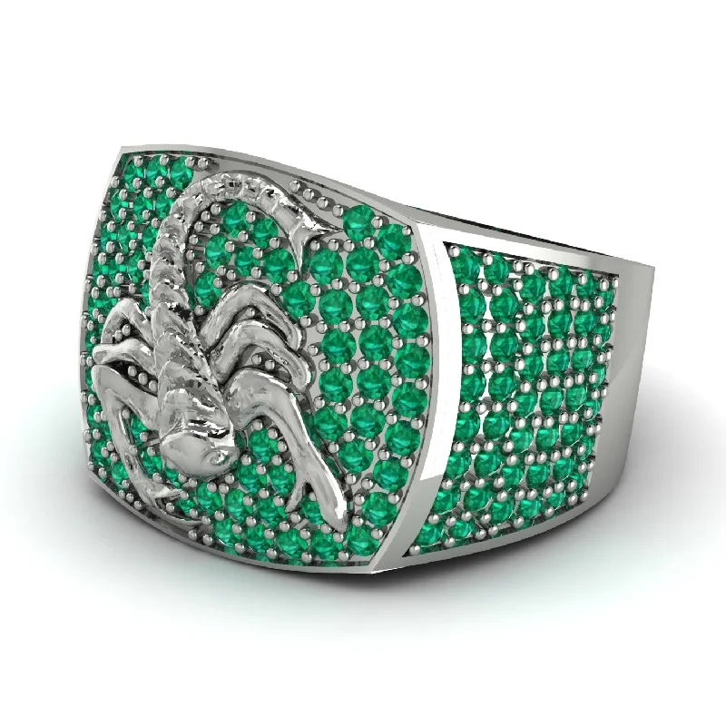 women's bold gold rings-Scorpion Men Emerald Signet Ring - Sean No. 6