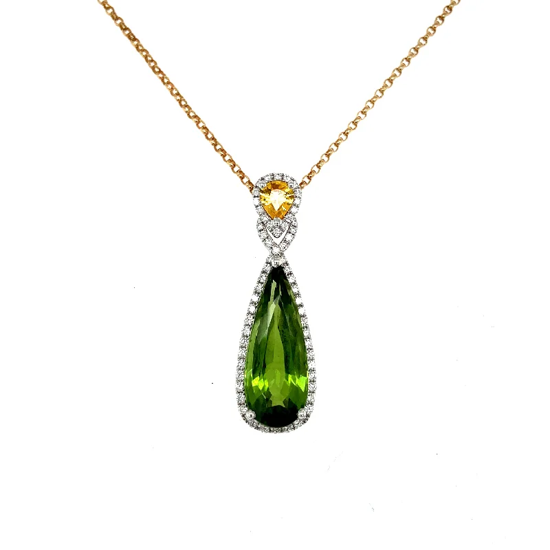 women's nature-inspired necklaces-SPECIAL: Pear Peridot and Pear Yellow Sapphire Necklace